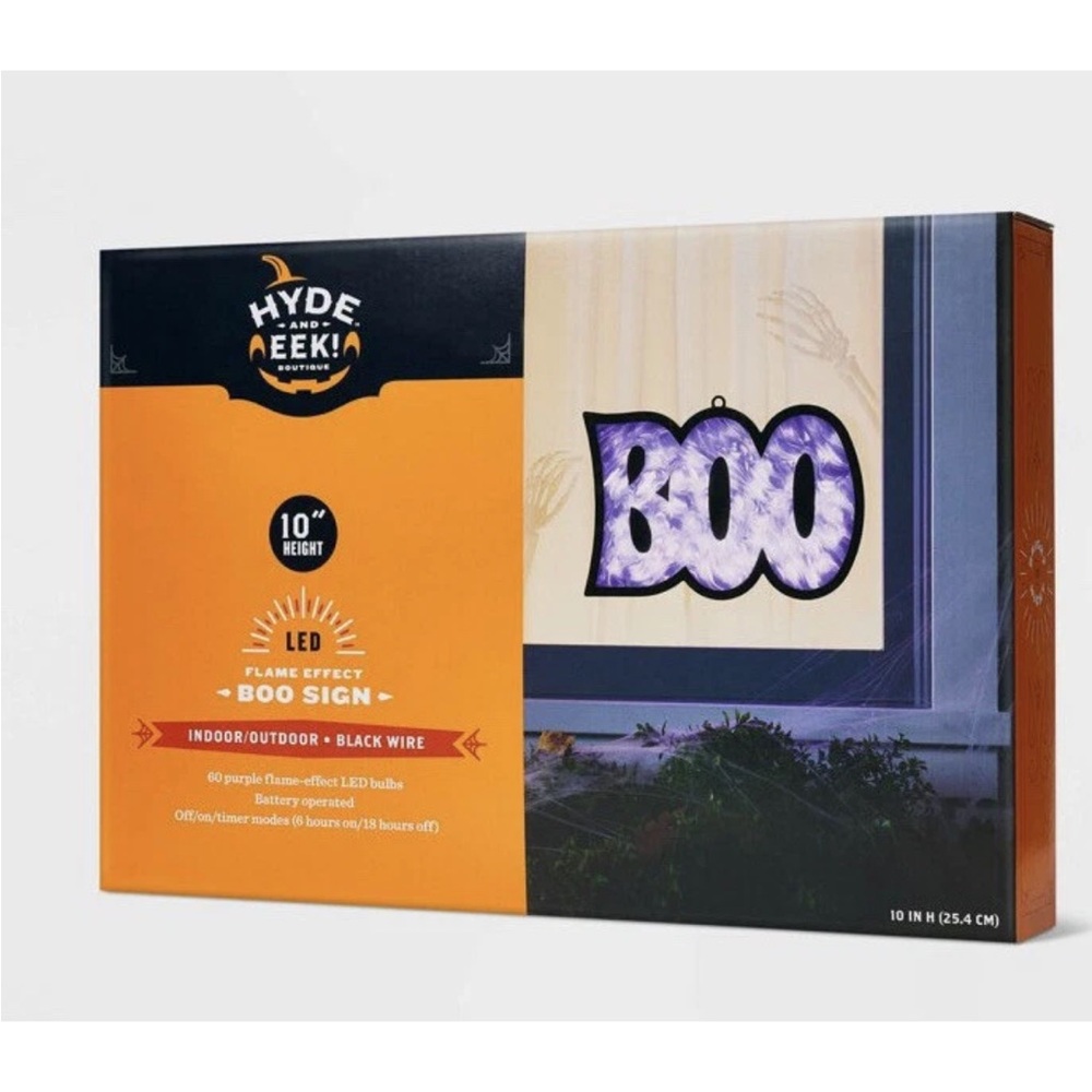 Hyde & EEK! LED Flame Effect Boo Sign - Purple and Black Halloween